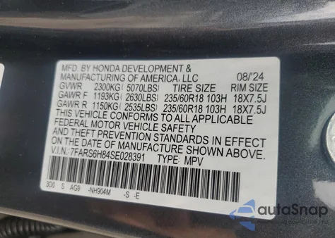 2025 Honda Cr-V Sport-L from USA, damaged, VIN 7FARS6H84SE028391